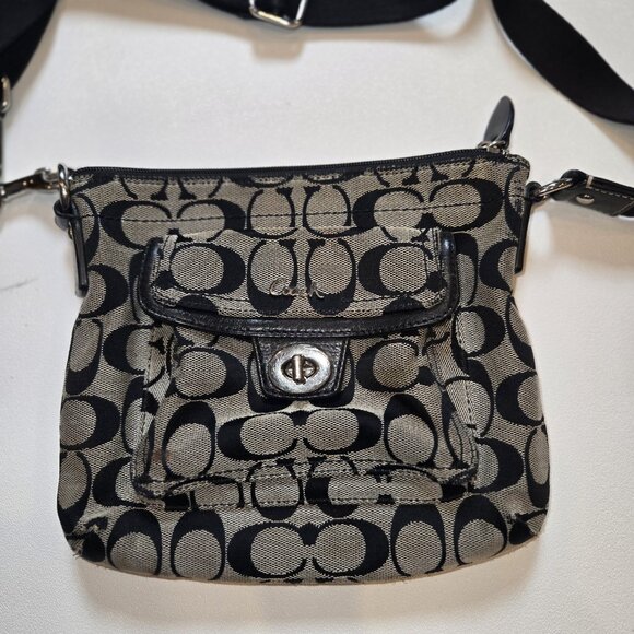VTG Coach Purse Signature Stripe C Swingback Crossbody Bag Gray Black Zipper - Picture 2 of 13